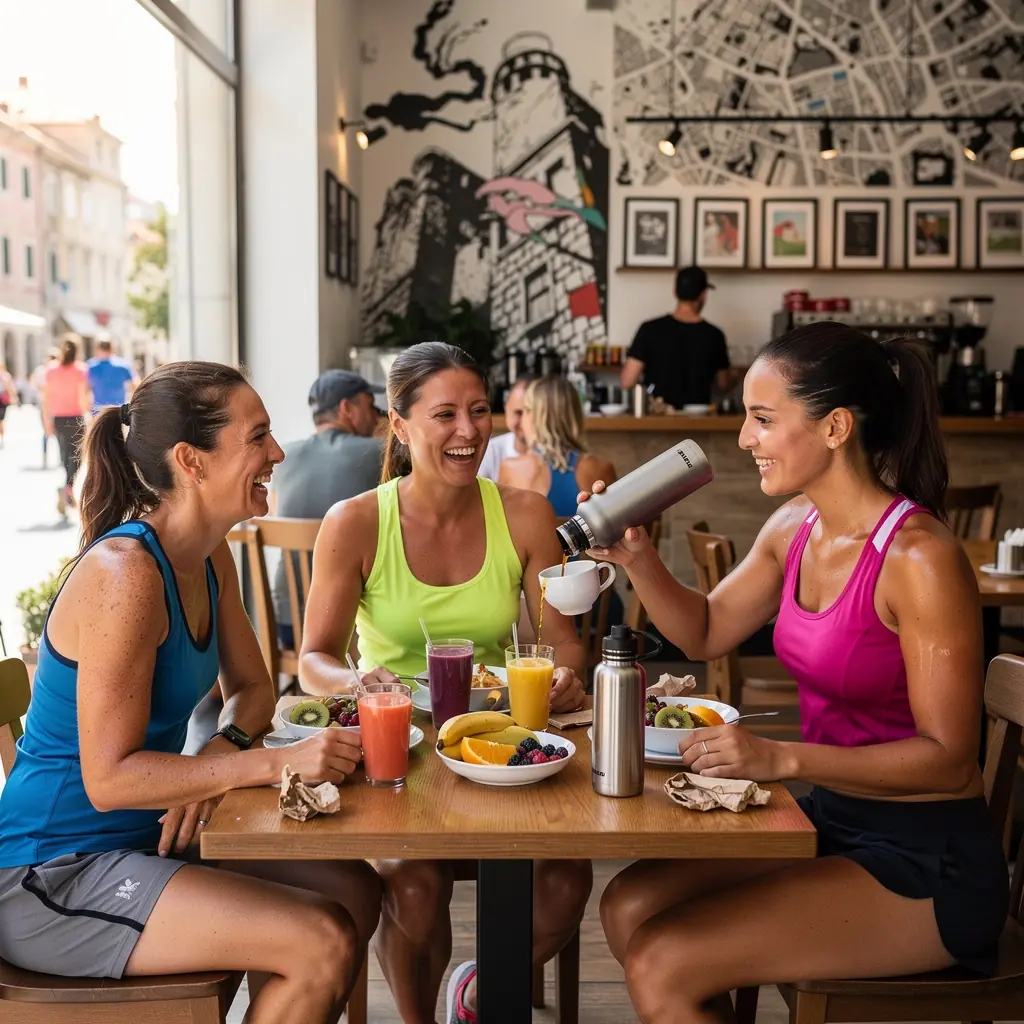 Sportaš priprema čaj u kuhinji prije odlaska na trening.